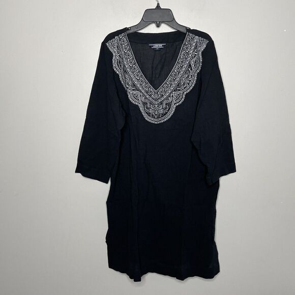 LANDS END Womens Black Embroidered Tunic Swim Cover-Up NEW Cotton Small S - Picture 1 of 8